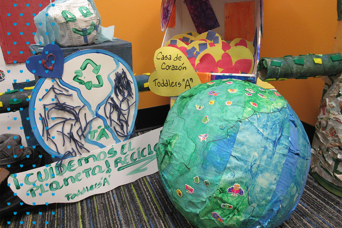 earth day decorations made at casa with recyclables