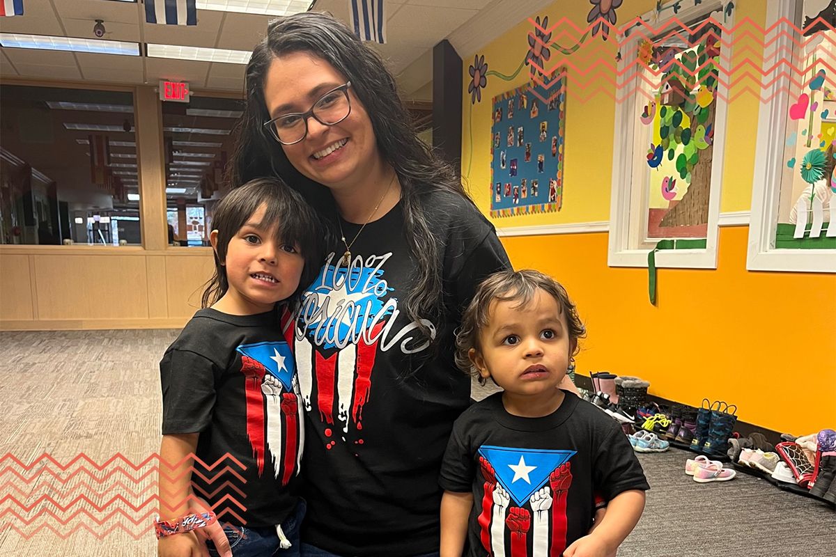 sorimar smiling with her children, they are from puerto rico!